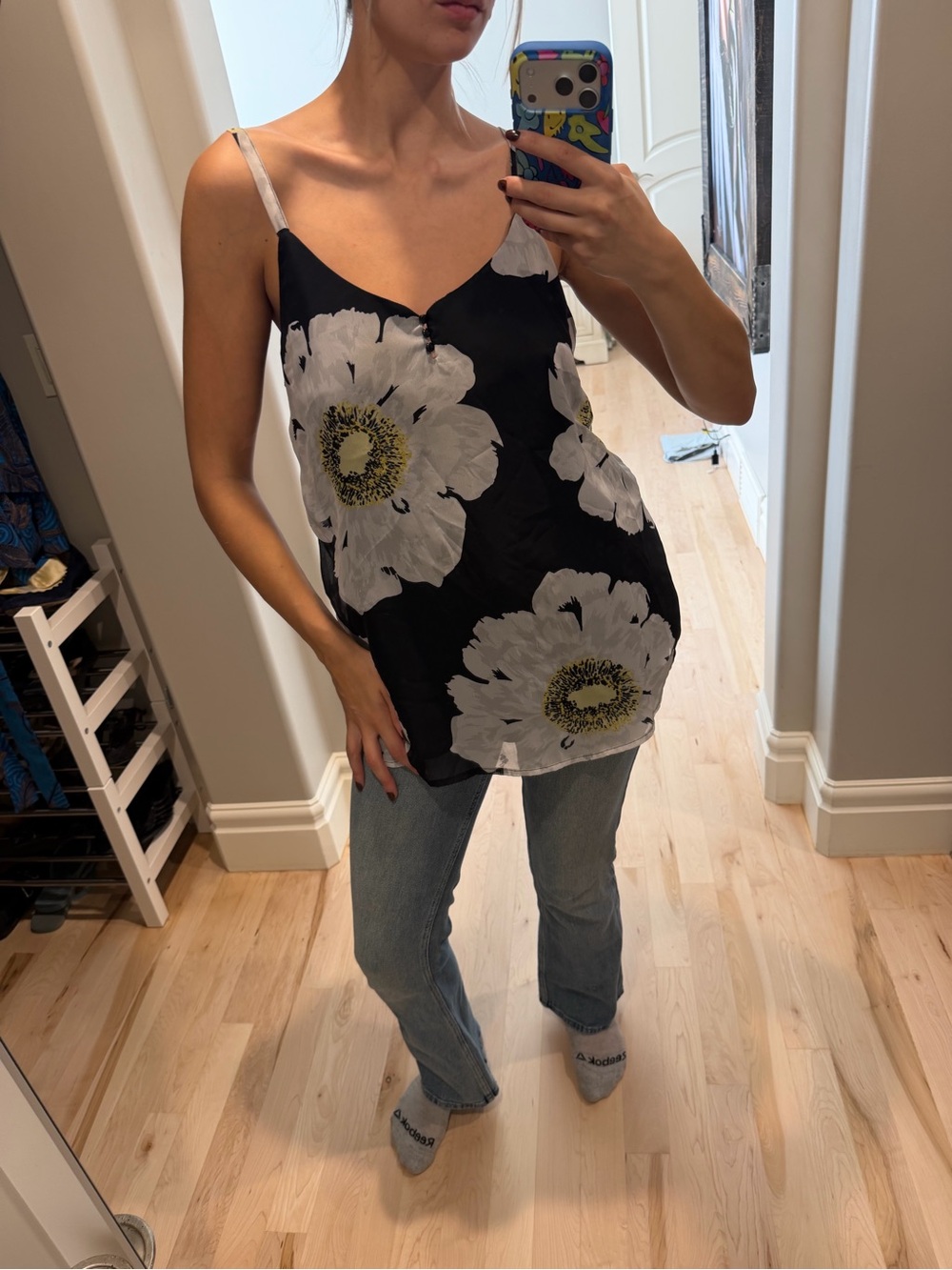 Ricki's Black Floral Cami with Gray and Yellow Accents